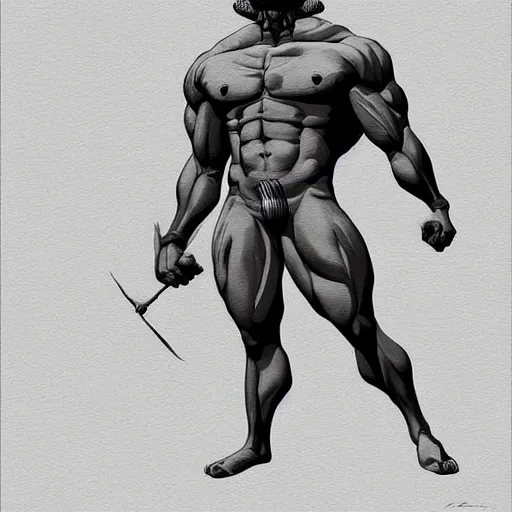 Prompt: bull headed muscular man by studio ghibli, digital art, classical art, sharp focus