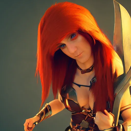 Image similar to beautiful redhead elf, warrior outfit, clash royal style characters, unreal engine 5, octane render, detailed, cinematografic, cinema 4 d