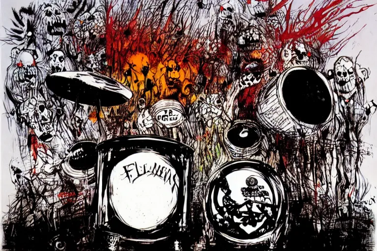 Image similar to drums from hell by ralph steadman