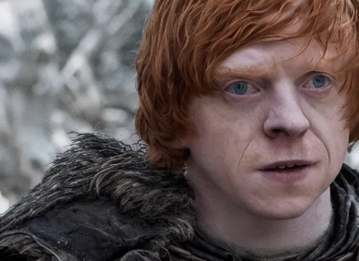 Image similar to ron weasley as thehnellor in game of thrones, rupert grint as thehnellor in game of thrones, live action film, cinematic photo, clear hd image