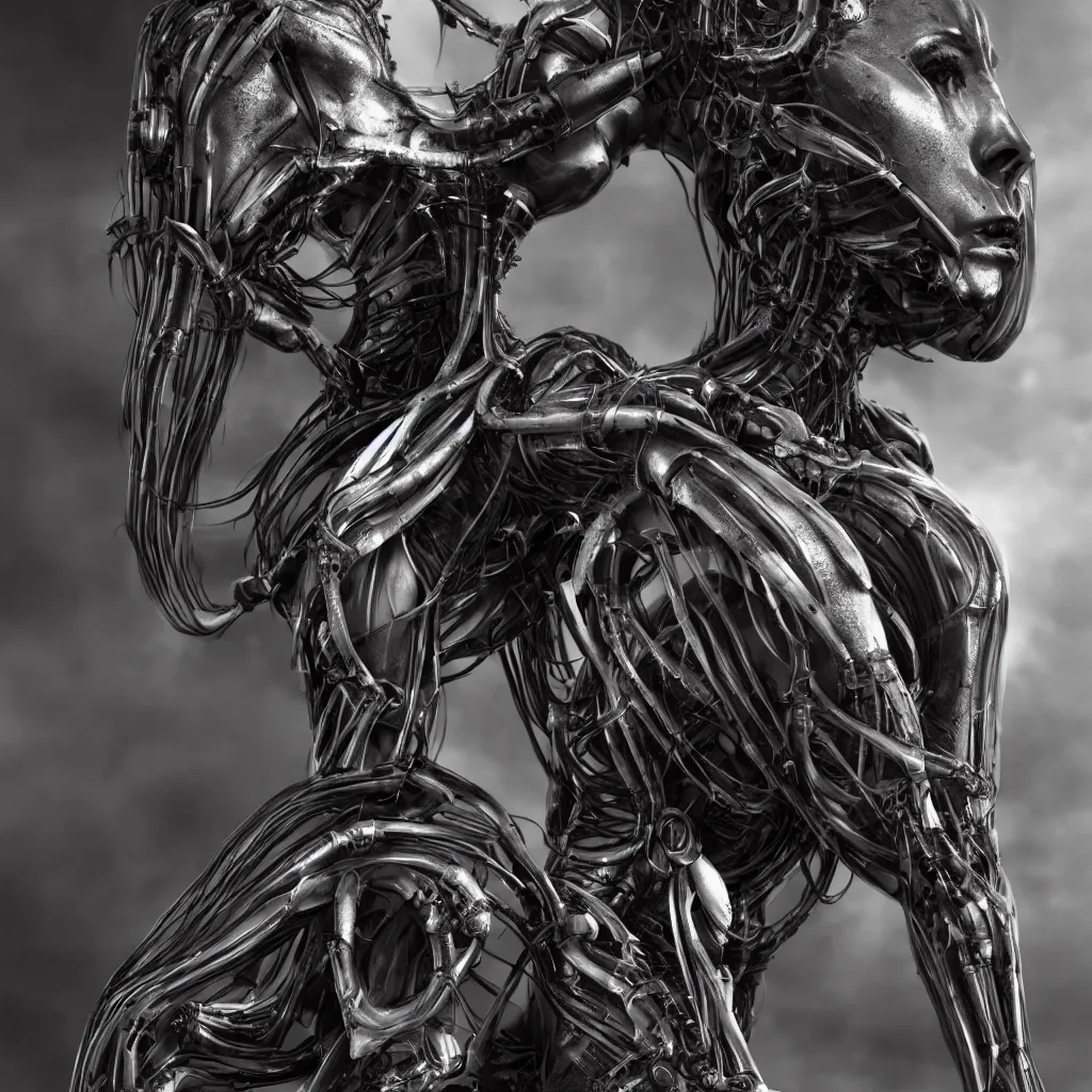 Prompt: a beautiful female is infected with a biomechanical suit, octane render, hyper realistic, art by hr giger, full profile, epic angle