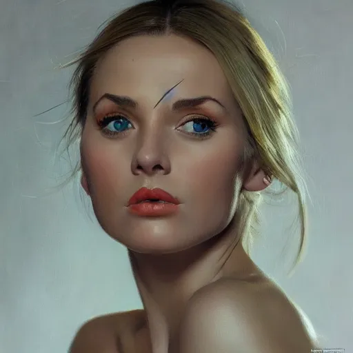 Image similar to close up face of a extremely beautiful bond female vam pire portrait, Masterpiece, oil on canvas, artgerm, norman rockwell, craig mulins, trending on pxiv,