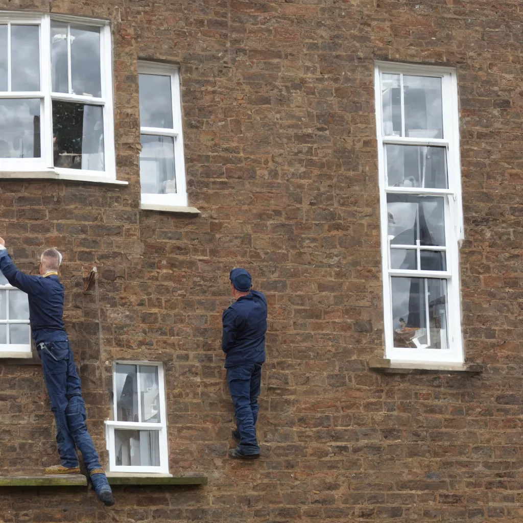 Image similar to builders inspecting and discussing single sash window