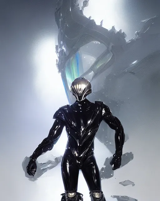 Prompt: iridescent sinewy smooth muscular male sleek glossy black pearlescent scifi armor with smooth black featureless helmet, by greg rutkowski and mark brookes and jim burns and tom bagshaw and magali villeneuve, trending on artstation