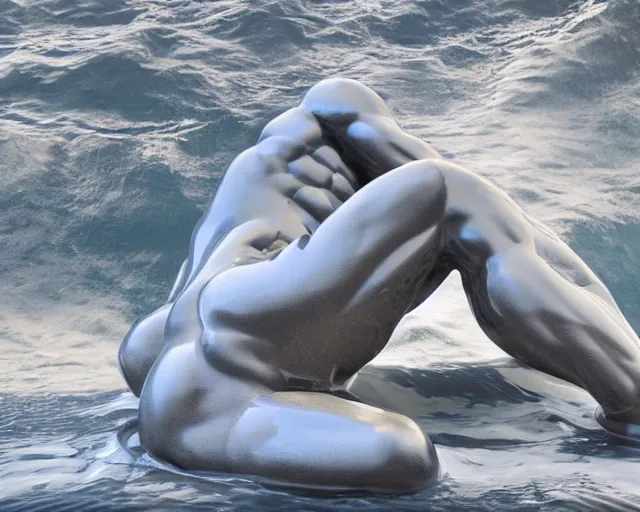 Image similar to a giant abstract sculpture of a legendary greek warrior god on the water, in the style of antony gormley, award winning, cinematic, hyper - realistic, very detailed, realistic water splashes, ray tracing, 8 k resolution, long - shot, sharp focus, low angle, 8 5 mm photograph, wide lens