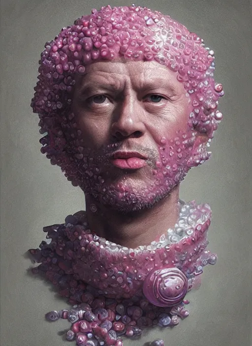 Prompt: portrait of the bubble gum king made entirely of [ [ bubble gum ] ], highly detailed, intricate, by greg rutkowski, james gurney, wlop, ( ( ( rembrandt ) ) ), artgerm