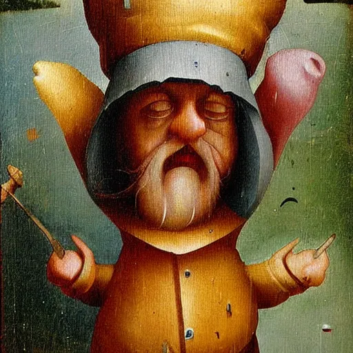 Image similar to a gnome becomes gnome, detailed oil painting by hieronymus bosch