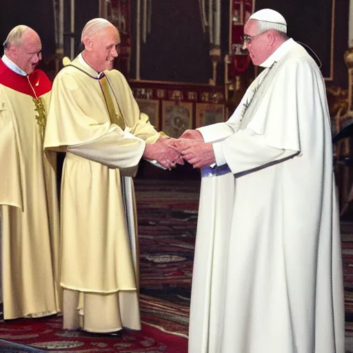 Prompt: award winning photo of reptilian alien wearing the popes robes