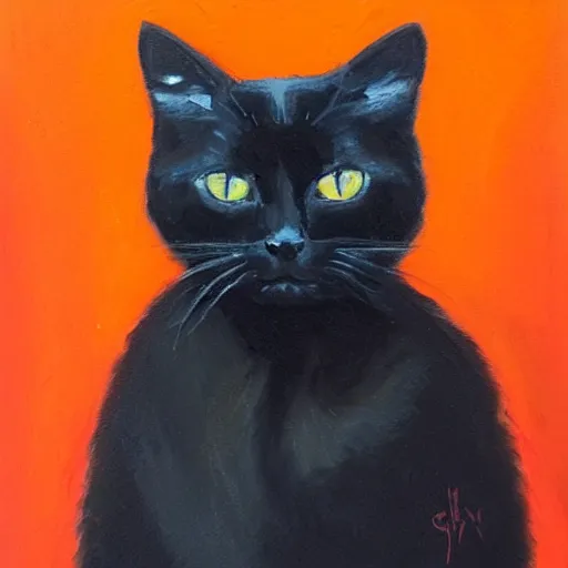 Image similar to oil painting of a black cat, orange background