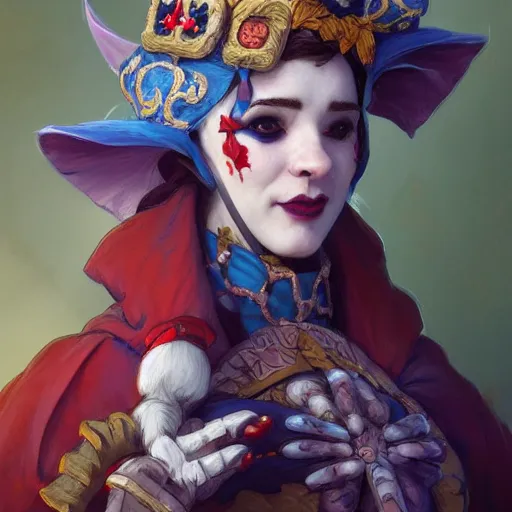 Prompt: a ferret dressed as a jester, d & d, fantasy, intricate, elegant, highly detailed, digital painting, artstation, concept art, matte, sharp focus, illustration, hearthstone, art by artgerm and greg rutkowski and alphonse mucha