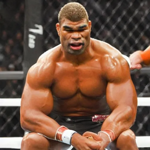 Image similar to alistair overeem on steroids eating horse meat