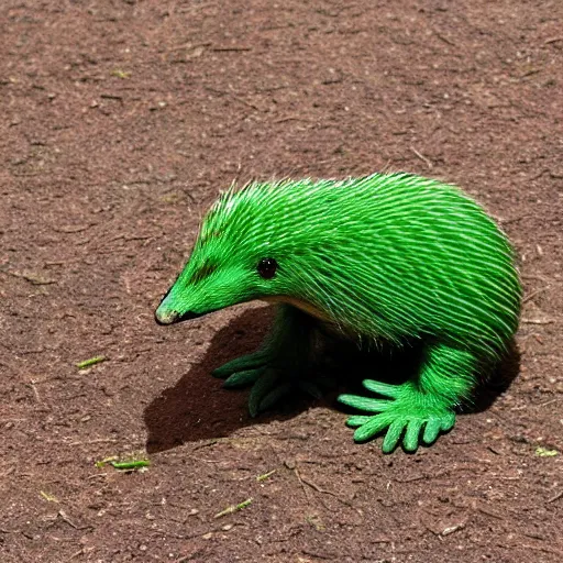 Image similar to cartoonish green echidna