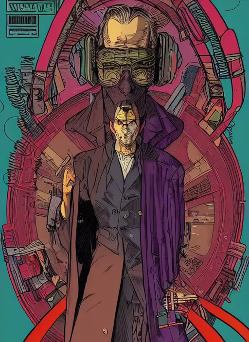 Image similar to portrait of a cyberpunk noir detective who dabbles in the occult with a cool robe by moebius