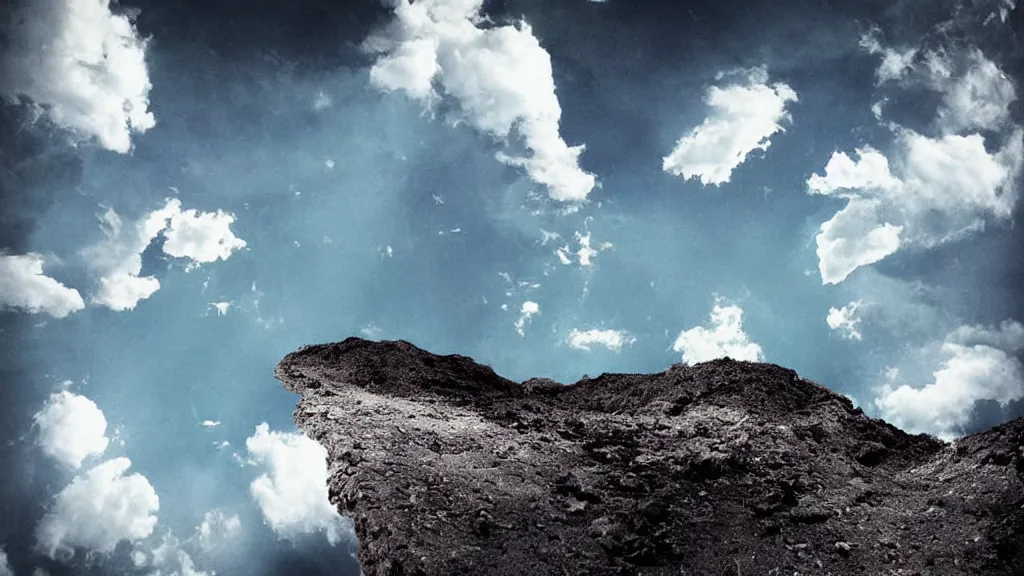 Image similar to looking up at the clouds from a deep hole in the ground, surrealism photography by Sarolta Bán