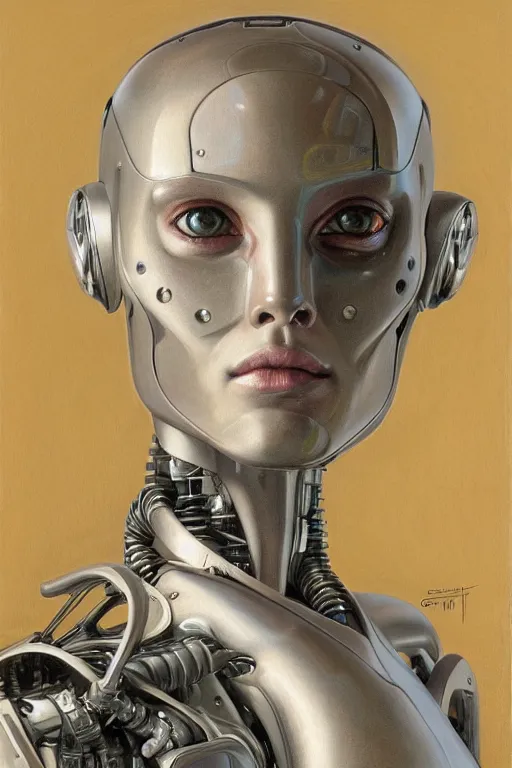 Prompt: portrait of robot, by giancola, very detailed art, elegant, sophisticated, high resolution, smooth