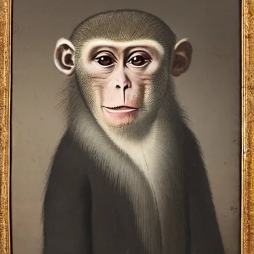 Image similar to 18th century portrait depicting a macaque aristocrat with a scepter