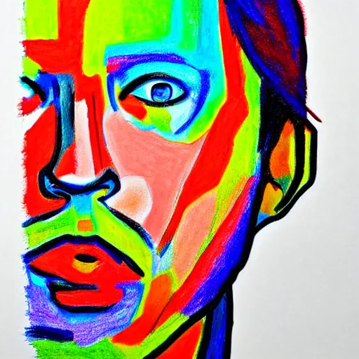 Image similar to a colorful drawing of a man's face and neck, an ultrafine detailed painting by reynolds beal, behance, figurative art, outlined art, fauvism, art on instagram