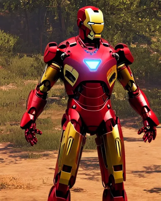 Prompt: iron man styled mech suit in red dead redemption 2, cinematic, photorealistic