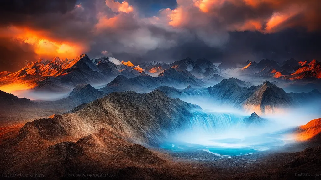 Prompt: amazing landscape photo of the end of the world by marc adamus, beautiful dramatic lighting