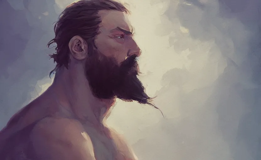 Image similar to a painting of the all father trending on artstation in the style of greg rutkowski, beautiful, male, sensual, natural skin, beard