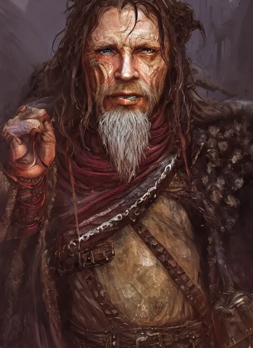 Image similar to poor dirty ugly beggar, ultra detailed fantasy, dndbeyond, bright, colourful, realistic, dnd character portrait, full body, pathfinder, pinterest, art by ralph horsley, dnd, rpg, lotr game design fanart by concept art, behance hd, artstation, deviantart, hdr render in unreal engine 5