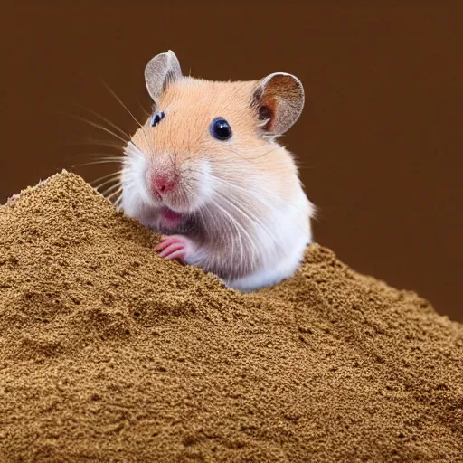 Prompt: Photo of a hamster making a giant sandcastle, highly-detailed 4K award-winning