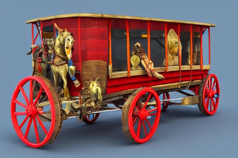 Image similar to 3d sculpt of a large circus wagon stagecoach, artstaton, League of Legends, red dead redemption2, overwatch, digital illustration