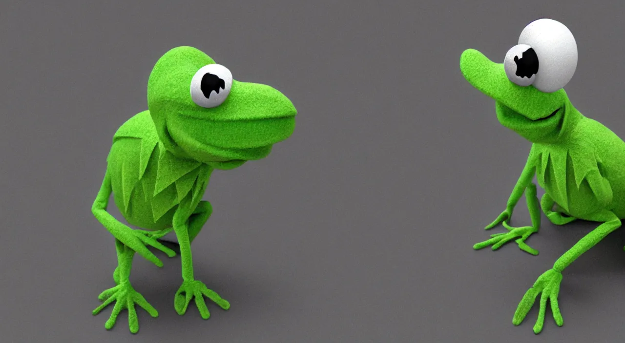 Image similar to a colorized photo of Kermit The Frog, full 3D, faceted