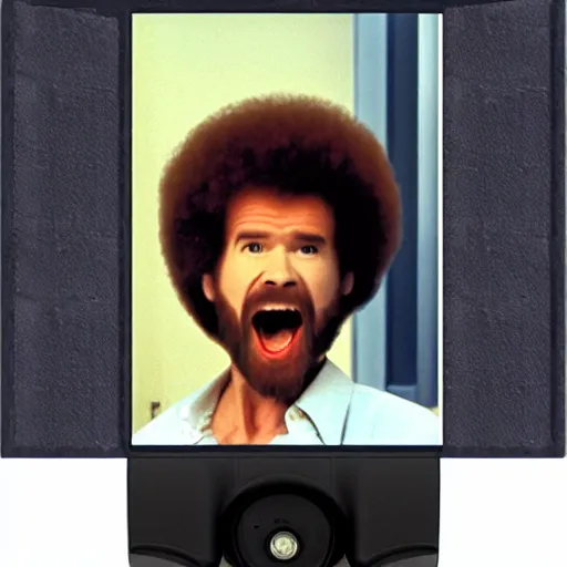 Image similar to bob ross screaming security camera