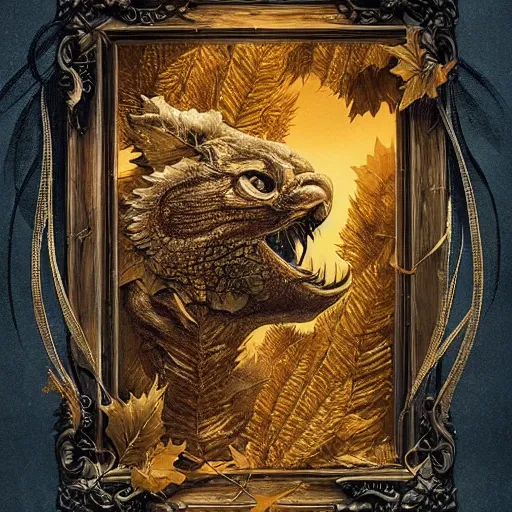 Image similar to golden leaves at frame border, creative!!! composition for a book cover, absurdly beautiful, ultrafine hyperrealistic detailed animal face by wlop and artgerm and greg rutkowski, intricate linework, sharp focus, smooth, octopath traveler, final fantasy, unreal engine, dramatic lighting, ethereal, 8 k