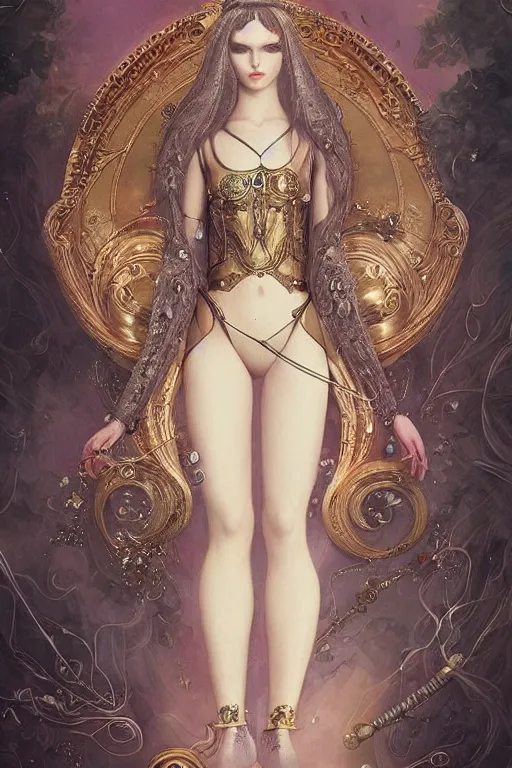 Image similar to beautigful girl, ghibli tom bagshaw, curiosities carnival, anime soft paint of a single beautiful female full very tight long metallic suit ornate, accurate features, focus, very intricate ultra fine details