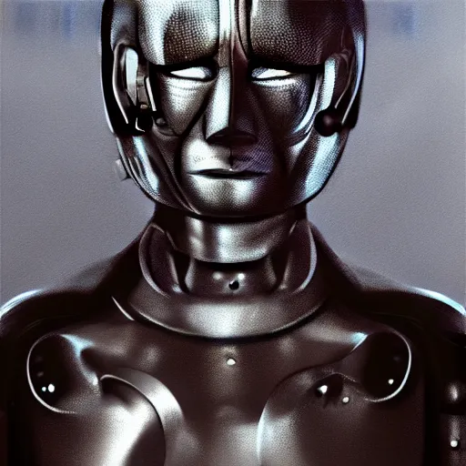 Prompt: a metallic android, drawn by kentaro muira