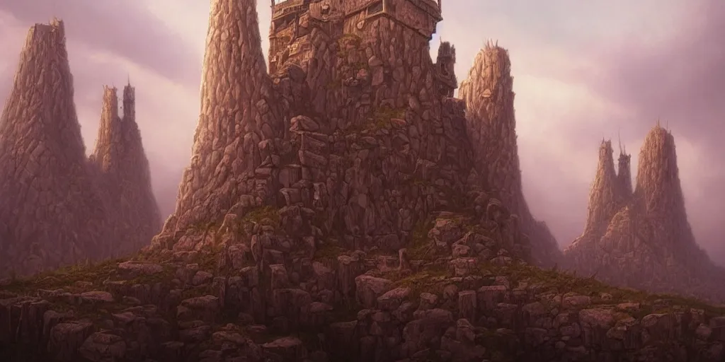 Image similar to artwork of the twin fortress by michael whelan, trending on artstation, cinematic view