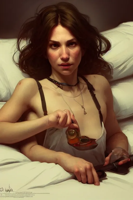 Image similar to groundhog drug addict lies on the bed, realistic portrait, highly detailed, digital painting, artstation, concept art, smooth, sharp focus, illustration, cinematic lighting, art by artgerm and greg rutkowski and alphonse mucha