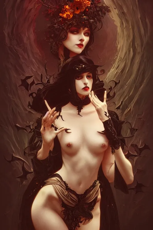 Image similar to halloween, dark fantasy, intricate, elegant, highly detailed, digital painting, artstation, concept art, matte, sharp focus, illustration, art by artgerm and alphonse mucha