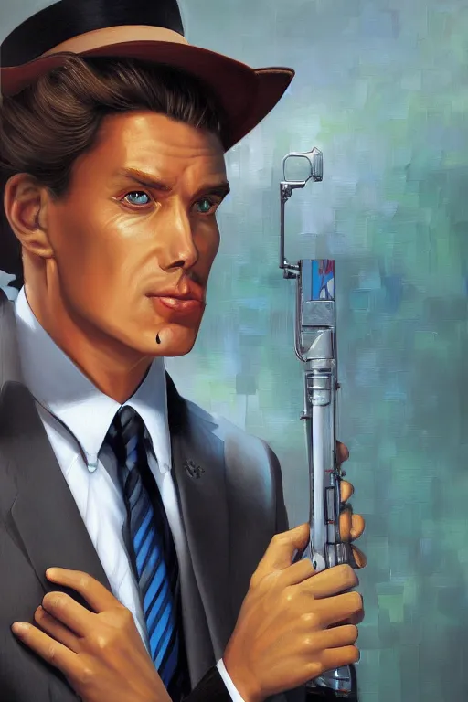 Prompt: a painting of a man wearing a suit and tie, a digital painting by Jason Edmiston, trending on Artstation, cloisonnism, digital painting, digital illustration, vaporwave