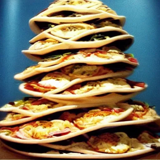 Prompt: “ tower of pizza made of pizza ”