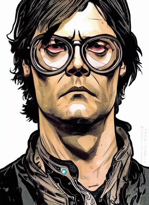 Prompt: cyberpunk dwight schrute. portrait by ashley wood and alphonse mucha and laurie greasley and josan gonzalez and james gurney. spliner cell, apex legends, rb 6 s, hl 2, d & d, cyberpunk 2 0 7 7. realistic face. vivid color. dystopian setting.