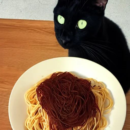 Image similar to black cat eating spaghetti