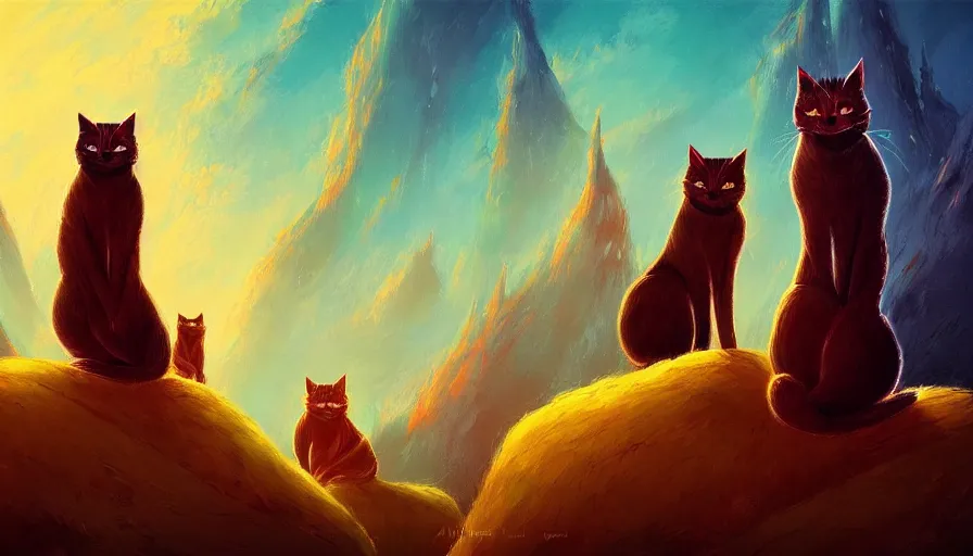 Prompt: artwork of really tall sitting cats by anato finnstark, thick brush, 4 k resolution