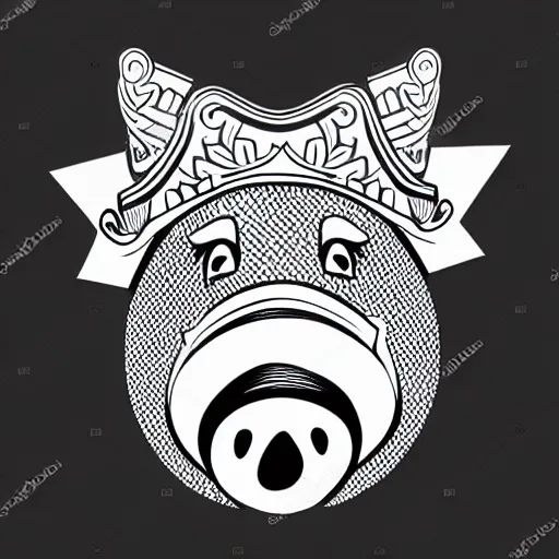 Image similar to full body side view of a pig wearing a crown thick lines black and white logo vector 8k