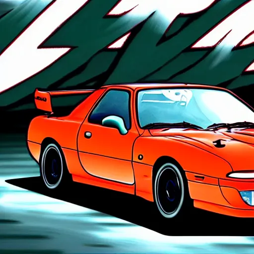 Prompt: ikari shinji drifting in a mazda rx 7, full hd, 4 k initial d wallaper, initial d anime