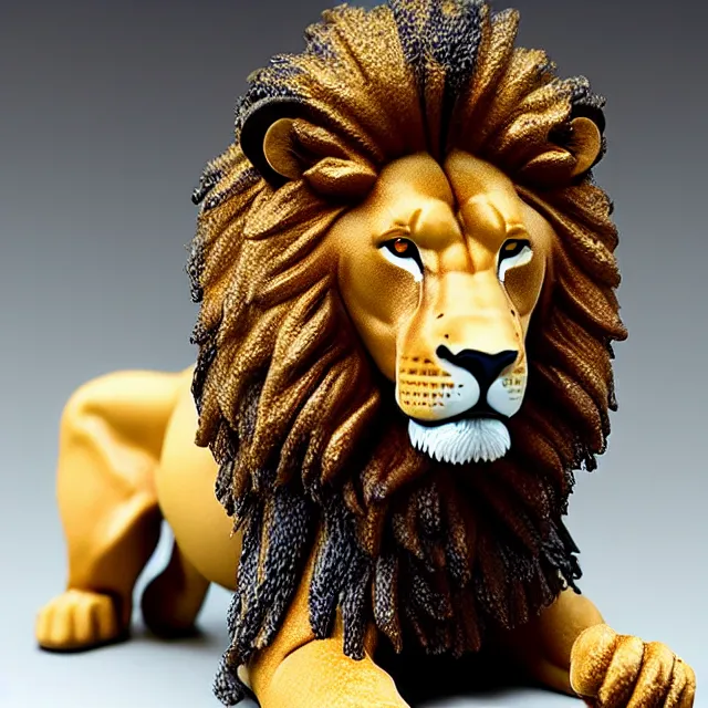 Prompt: A breyer figurine of a lion, toy photography