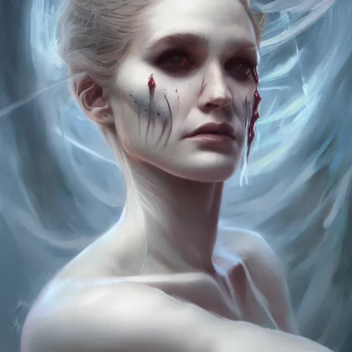 Prompt: a collaboration portrait painting between Charlie Bowater and Gerald Brom, horror, 3d, 4k oil on linen by wlop, artgerm, andrei riabovitchev, nuri iyem, james gurney, james jean, greg rutkowski, highly detailed, soft lighting 8k resolution