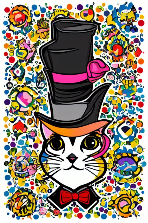 Image similar to A portrait of a cat wearing a top hat, sticker, colorful, illustration, highly detailed, smooth and clean vector curves, no jagged lines, vector art, smooth