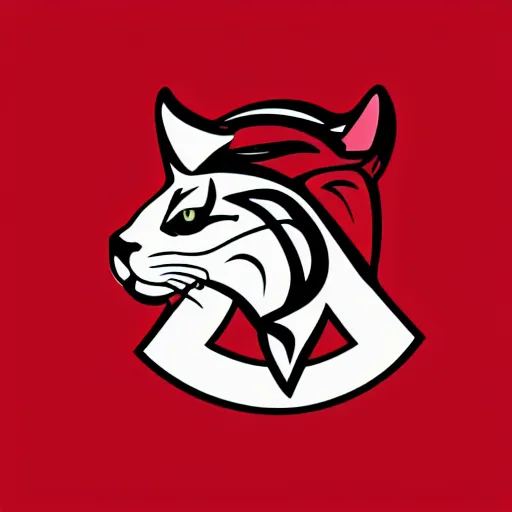 Prompt: concept cell shaded logo. Cougar. Red background.