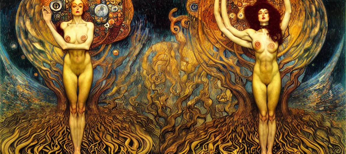 Image similar to Divine Chaos Engine by Karol Bak, Jean Delville, William Blake, Gustav Klimt, and Vincent Van Gogh, symbolist, visionary