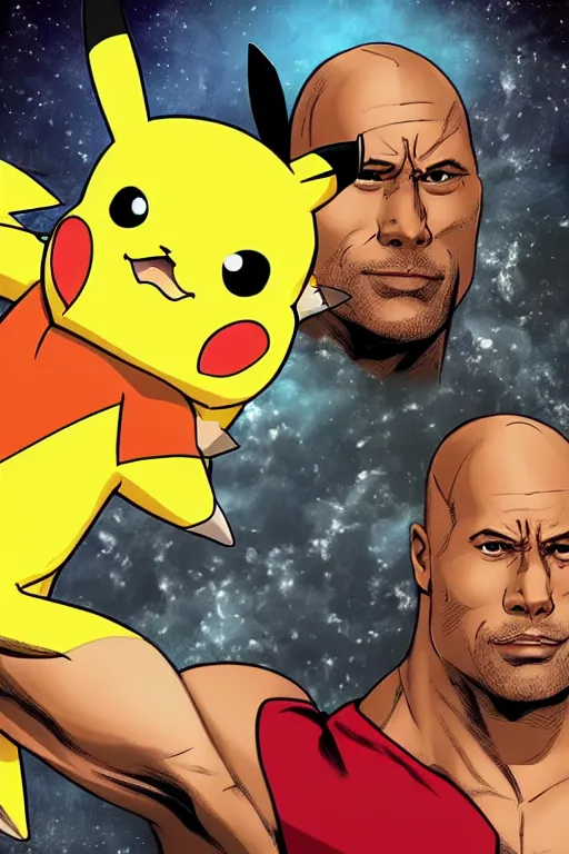 Prompt: Breathtaking comic book style of Pikachu and Dwayne Johnson fusion, high quality, 8k, very detailed