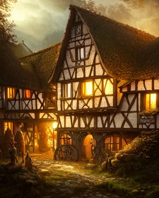 Prompt: callenberg village germany twelth century anglo - saxon village 1 1 8 0, by peter mohrbacher and dan mumford and nekro, cgsociety, volumetric light, 3 d render, intricate, detailed, high resolution