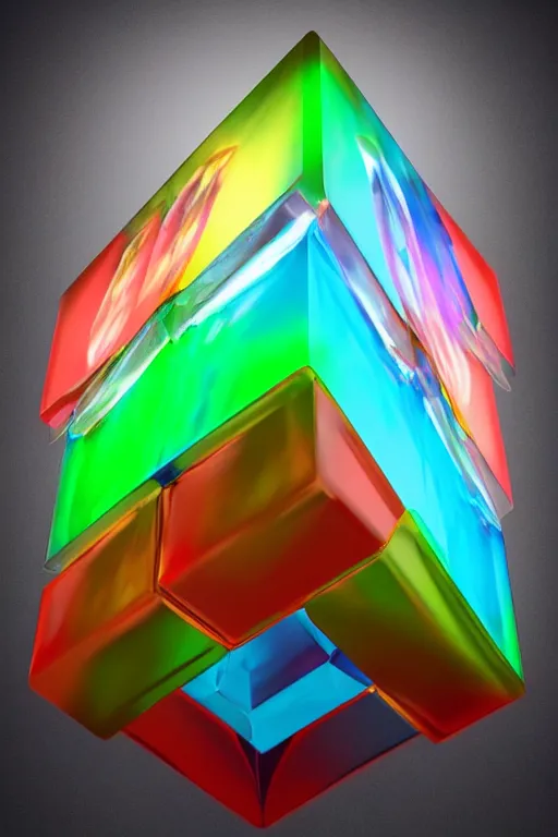 Image similar to iridescent cube, sharp focus, highly detailed, 3 d, rendered, octane render, still photo, realistic, central composition, cinematic, dynamic lighting